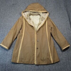Vtg Bonders Jacket Womens L‎ Brown Faux Fur Lined Button Up Hooded USA Cozy 70s
